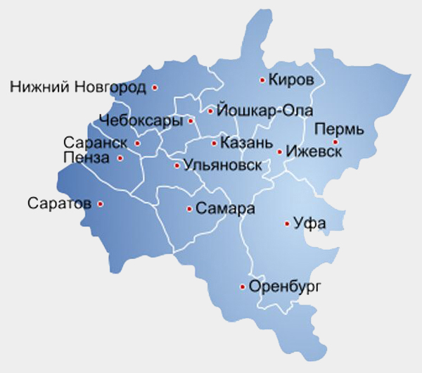 Карта приволжья с городами